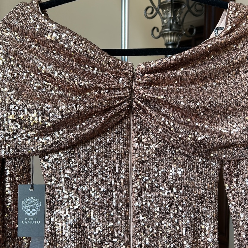 Vince Camuto Off-the-Shoulder Sequin Midi Dress | Cocktail | Wedding | Prom - Picture 5 of 5